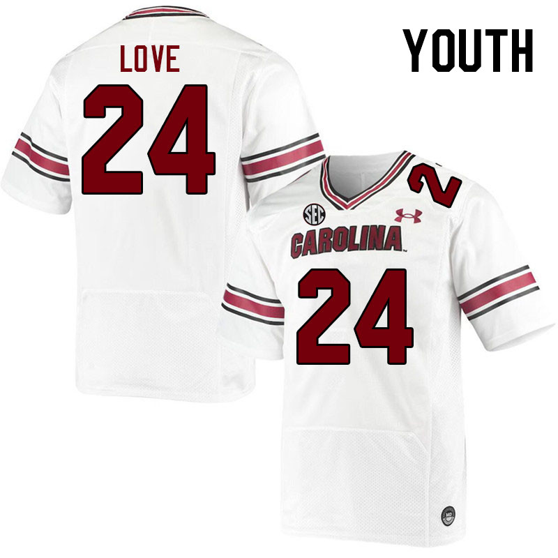 Youth #24 Mason Love South Carolina Gamecocks College Football Jerseys Stitched-White